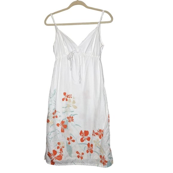 O'neill White Floral Spaghetti Strap‎ Cotton Sundress Orange Green Tropical 5 - Picture 1 of 10